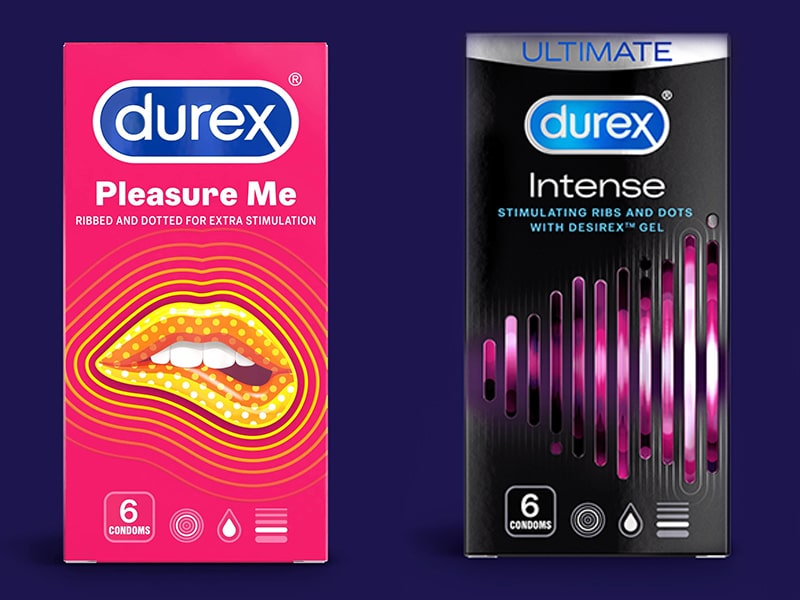 Durex Pleasure Me Ribbed & Dotted và Durex Intense Ribbed & Dotted.